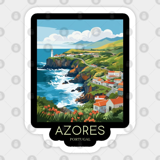 A Pop Art Travel Print of Azores - Portugal Sticker by Studio Red Koala